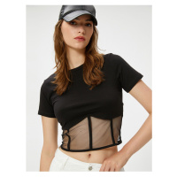 Koton Crop T-Shirt, Bodice and Tulle Detailed