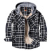 Zimní bunda kostkovaná s kapucí a fleecem - HNĚDÁ XXL