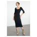 Trendyol Black Fitted Long Sleeve Crew Neck Maxi Stretchy Knitted Dress