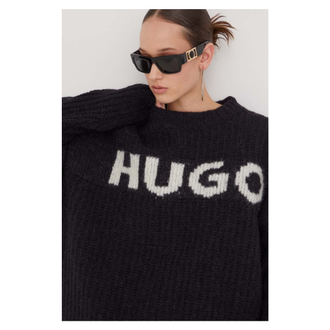 Vlněný svetr HUGO dámský, černá barva, hřejivý Hugo Boss