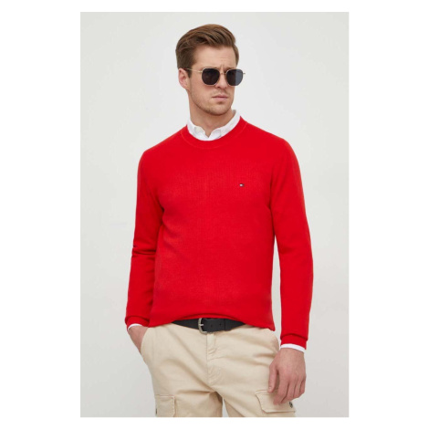 Bavlněný svetr Tommy Hilfiger červená barva, lehký, MW0MW33511