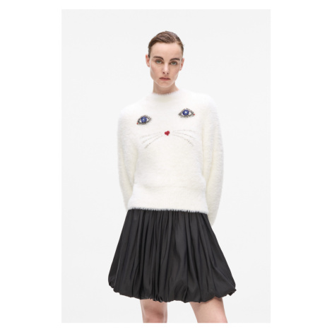 Svetr karl lagerfeld choupette fluffy knit white