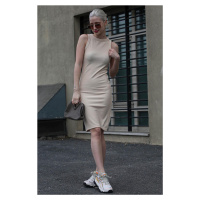 Madmext Beige Zero Sleeve Mini Basic Camisole Dress