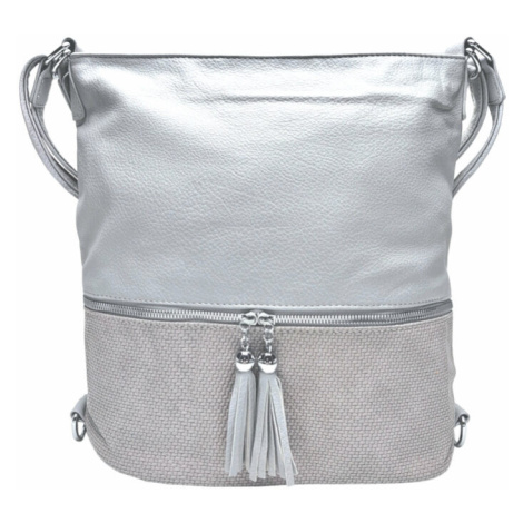 Střední světle šedý kabelko-batoh 2v1 s třásněmi BELLA BELLY