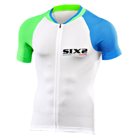 SIX2 Cyklistický dres s krátkým rukávem - BIKE3 ULTRALIGHT - modrá/zelená/bílá