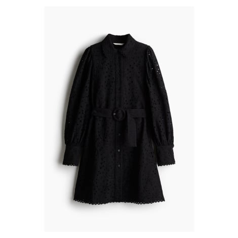 H & M - Košilové šaty's madeirou - černá H&M