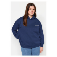 Trendyol Curve Navy Blue Thick Fleece Print Detailed Knitted Sweatshirt