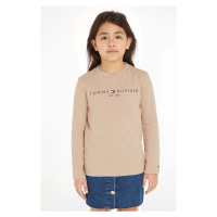 Dětské bavlněné tričko s dlouhým rukávem Tommy Hilfiger béžová barva
