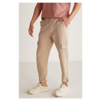 GRIMELANGE Jadon Men's Cargo Pocket Regular Fit 5-Pocket Beige Sweatpants with Stopper Elastic L