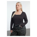 Trendyol Curve Black Premium Square Neck Knitted Plus Size Bodysuit