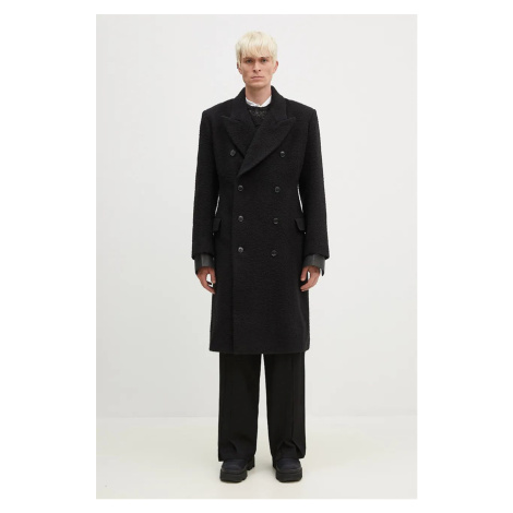 Vlněný kabát Martine Rose Double Breasted Shirt Overcoat černá barva, přechodný, dvouřadový, 325