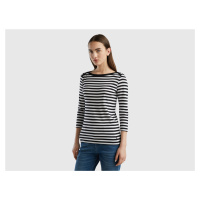 Benetton, Striped 3/4 Sleeve T-shirt In Pure Cotton