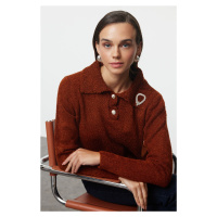 Trendyol Brown Soft Textured Bronze Detailed Knitwear Sweater