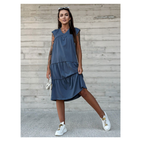 Prachově modré bavlněné šaty s výstřihem do V od MAYFLIES Fashionhunters