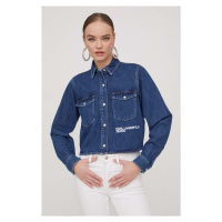 Džínová košile Karl Lagerfeld Jeans dámská, tmavomodrá barva, regular, s klasickým límcem
