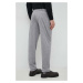 Vlněné kalhoty Emporio Armani pánské, šedá barva, jednoduché
