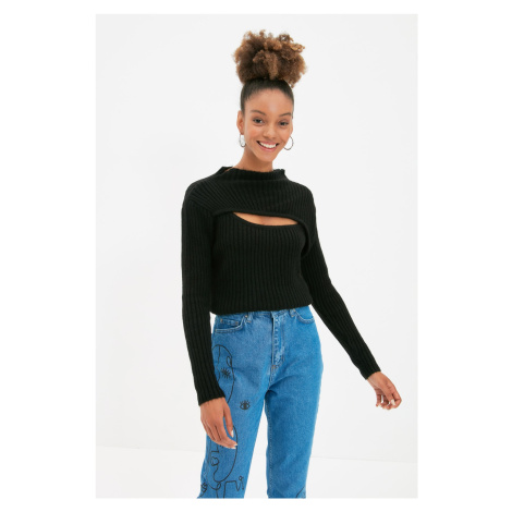 Trendyol Black Soft Textured Window/Cut Out Knitwear Sweater