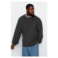 Trendyol Anthracite Plus Size Men's Oversize Fit Wide Fit Crew Neck Basic Knitwear Sweater