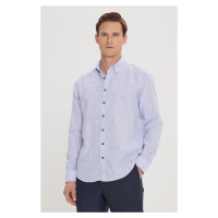 AC&Co / Altınyıldız Classics Men's Blue Slim Fit Slim Fit Shirt with Hidden Buttons Collar Linen