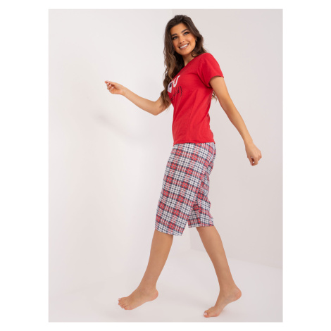 Červené dámské pyžamo s nápisy Fashionhunters