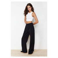 Trendyol Black Straight Cut Woven Trousers with Back Belt Buckle Detail