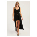 Cool & Sexy Women's Black Deep Slit Camisole Maxi Dress