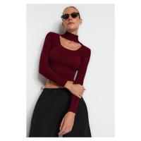 Trendyol Claret Red Crop Stand-Up Knitwear Sweater