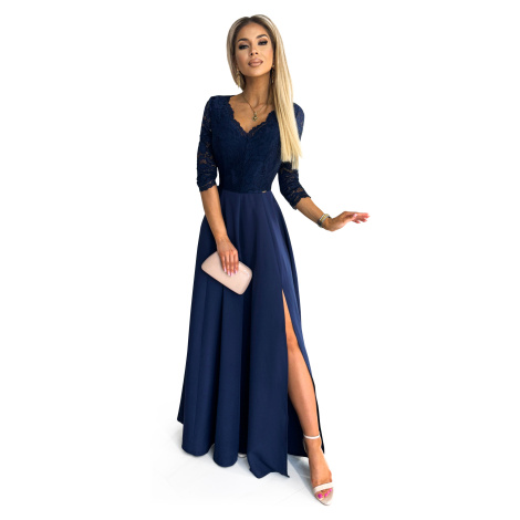 Elegantní dlouhé šaty s krajkovým výstřihem Numoco