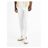 Bílé pánské lněné kalhoty Celio Dolinus