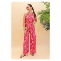 Laluvia Pink-Orange Tie Maxi Overalls