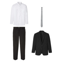 4dílný oblek: sako, kalhoty, košile, kravata