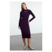 Trendyol Purple Cut Out Detailed Fitted Midi Stretchy Knitted Dress