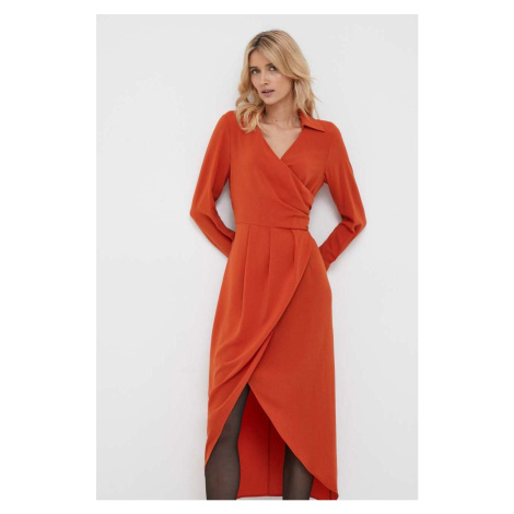 Šaty Sisley oranžová barva, midi