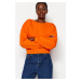 Trendyol Orange Relaxed Cut Crop Basic Crew Neck Thick Fleece Inside Knitted Sweatshirt