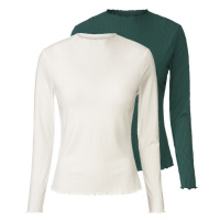 esmara® Dámské triko s dlouhými rukávy, 2 kusy (tmavě zelená / bílá)