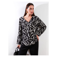 LC Waikiki Women's V-Neck Patterned Long Sleeve Viscose Blouse