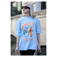 Madmext Ice Blue Printed Crew Neck Women's T-Shirt
