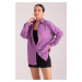armonika Women's Lilac Pocket Oversize Slim Ribbed Velvet Shirt