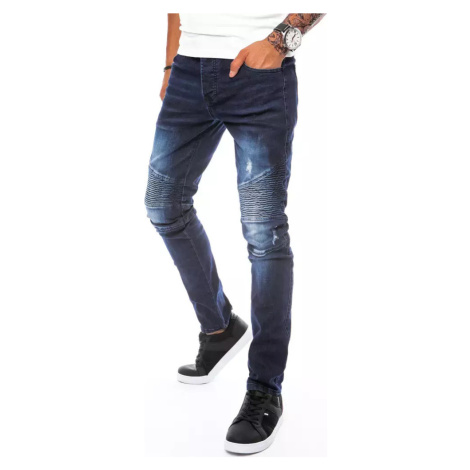 Tmavě modré džíny se stylovým prošíváním Denim vzor BASIC