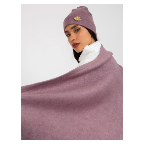 Tmavě fialová zimní souprava s čepicí a šálou Fashionhunters
