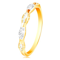 Prsten ve 14K zlatě - dvoubarevná zrnka se vsazenými zirkony, lesklá ramena