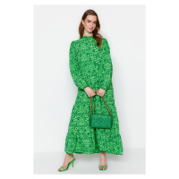 Trendyol zelené vzorované poloviční tlapky široké bavlněné tkané šaty