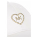 Dětská bavlněná čepice Michael Kors bílá barva, s aplikací
