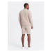 Men's jacquard knit jacket + shorts set - light beige V2 Z73