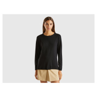 Benetton, Black Crew Neck Sweater In Cashmere And Wool Blend