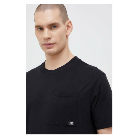 Bavlněné tričko New Balance černá barva, MT31542BK-2BK