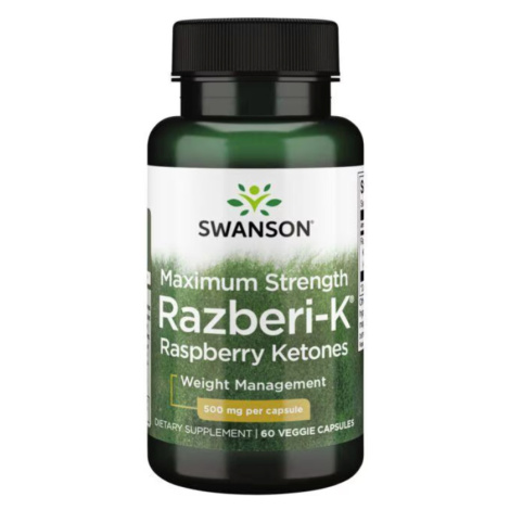 Swanson Maximum Strength Razberi-K, Malinové ketony, 500 mg, 60 rostlinných kapslí