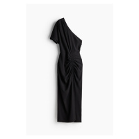 H & M - Řasené šaty's odhaleným ramenem - černá
