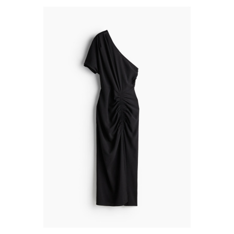 H & M - Řasené šaty's odhaleným ramenem - černá H&M