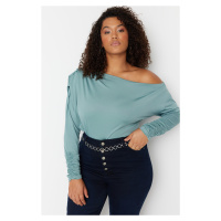 Trendyol Curve Green Scuba Shoulder Detailed Stretch Knitted Blouse